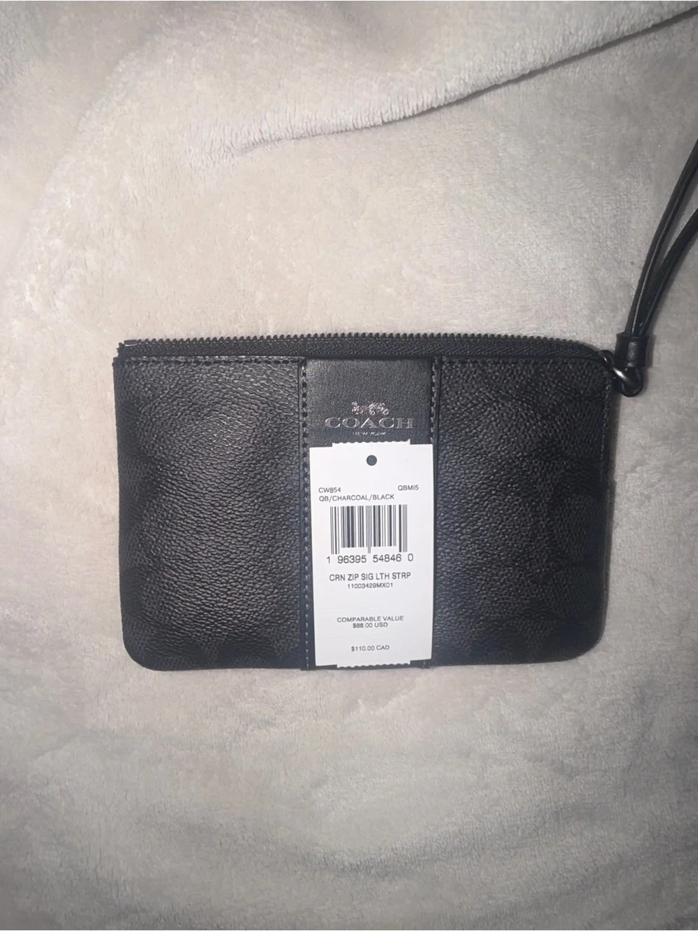 Coach Black Signature Leather Wristlet with Strap